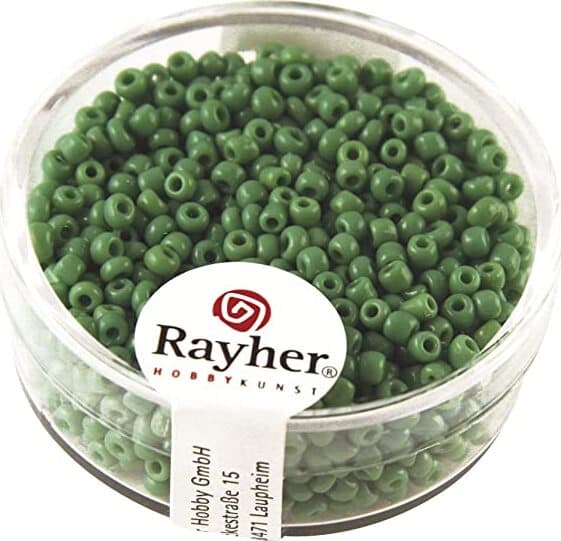 RAYHER---17-GRAMMI---PERLINE-IN-VETRO-ROTONDE-OPACHE-LUSTRATE-FORO-Ø2MM---COLORE-VERDE