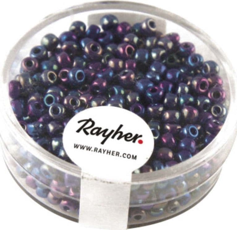 RAYHER---17-GRAMMI---PERLINE-ROTONDE-IN-VETRO-OPACO-Ø2,6MM---COLORE-BLU-IRIDESCENTE