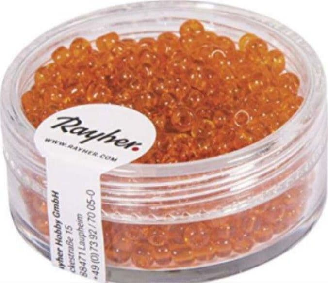 RAYHER---17-GRAMMI---PERLINE-ROTONDE-IN-VETRO-TRASPARENTE-Ø2,6MM---COLORE-ARANCIONE