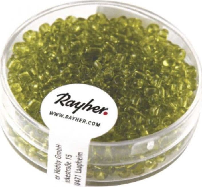 RAYHER---17-GRAMMI---PERLINE-ROTONDE-IN-VETRO-TRASPARENTE-Ø2,6MM---COLORE-VERDE-CHIARO