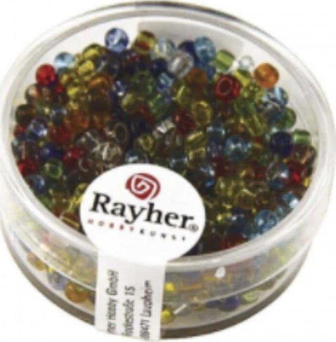 RAYHER---17-GRAMMI---PERLINE-ROTONDE-IN-VETRO-TRASPARENTE-Ø2,6MM---COLORI-ASSORTITI
