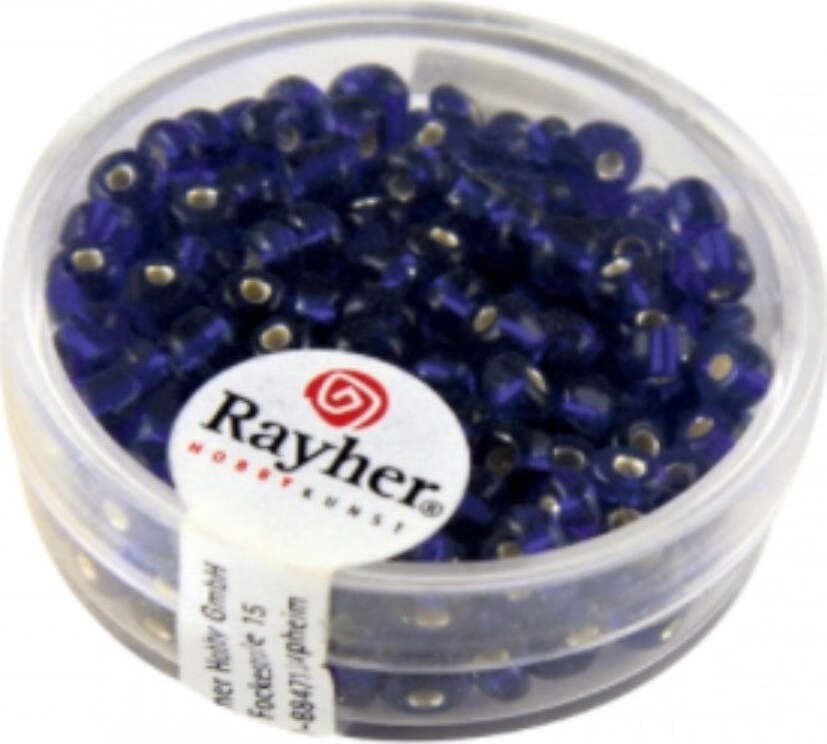 RAYHER---17gr-PERLINE-DI-VETRO-PER-SEMI---BORDO-ARGENTATO-E-COLORE-ESTERNO-BLU-SCURO---4MM