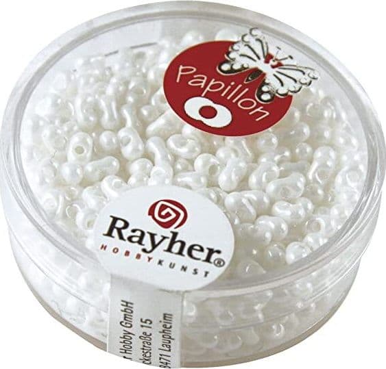 RAYHER---18-GRAMMI---ROCAILLE-PAPILLON-IN-VETRO-CON-FORO-Ø2x4MM---COLORE-BIANCO