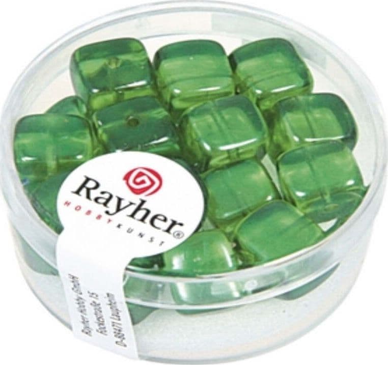 RAYHER---18-PERLE-VETRO-CUBO-8X9MM---COLORE-VERDE-MAGGIO