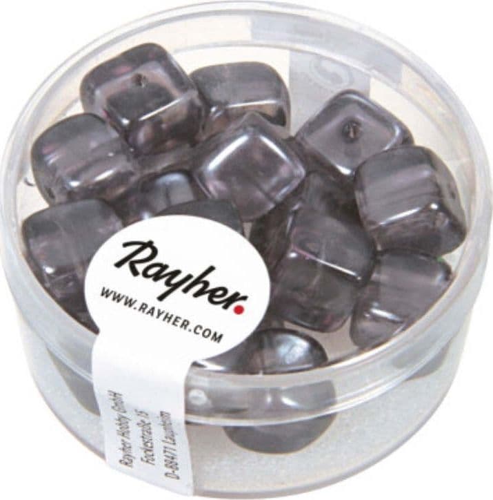 RAYHER---18-PEZZI---PERLE-IN-VETRO-QUADRATE-8X9MM---COLORE-GRIGIO-ANTRACITE