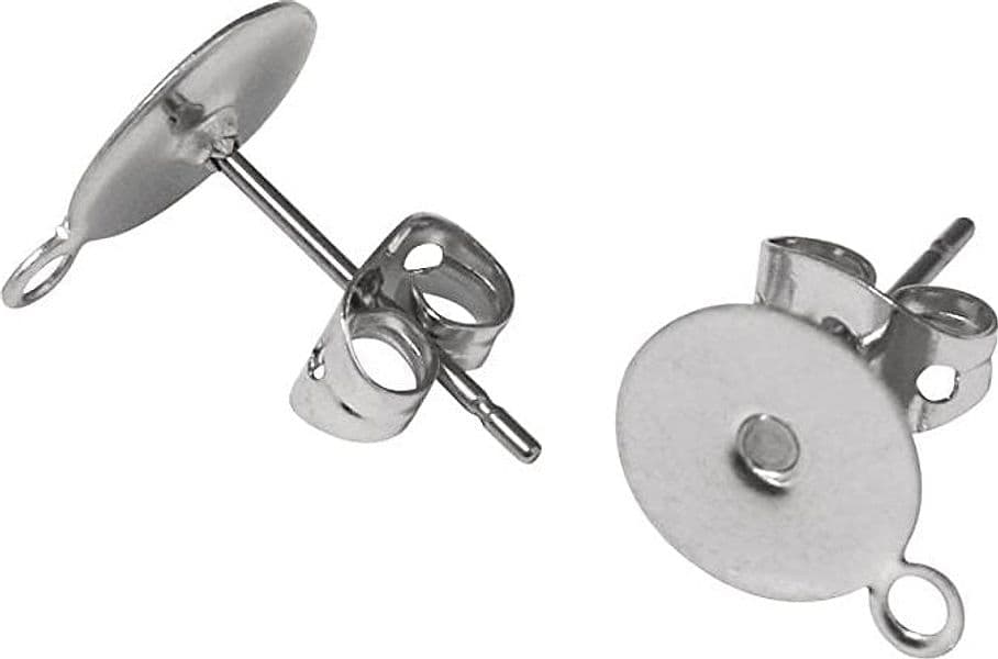 RAYHER---2-PEZZI---ORECCHINI-CON-PIASTRINA-Ø8MM-+-OCCHIELLO---COLORE-PLATINO