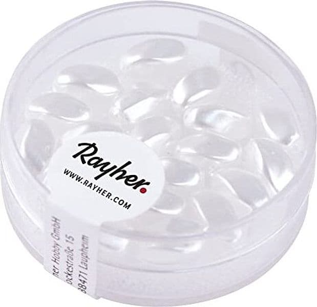 RAYHER---20-PEZZI---PERLE-IN-VETRO-A-OLIVE-9X6MM---COLORE-BIANCO