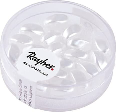 RAYHER---20-PEZZI---PERLE-IN-VETRO-A-OLIVE-9X6MM---COLORE-BIANCO