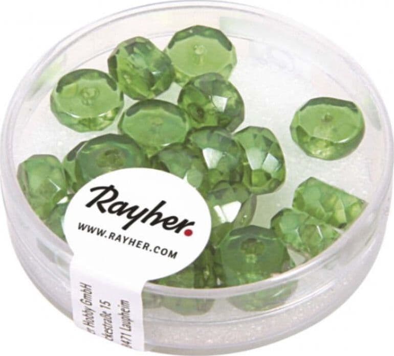 RAYHER---22-PEZZI---PERLE-IN-VETRO-A-RONDELLA-4X8MM---COLORE-VERDE-MAGGIO