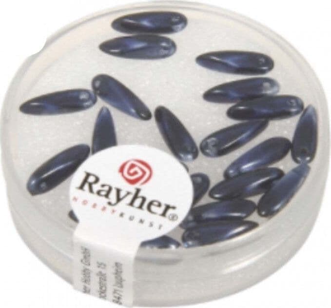 RAYHER---22-PEZZI---PERLE-IN-VETRO-CHICCO-DI-RISO-3X11MM---COLORE-BLU-NOTTE