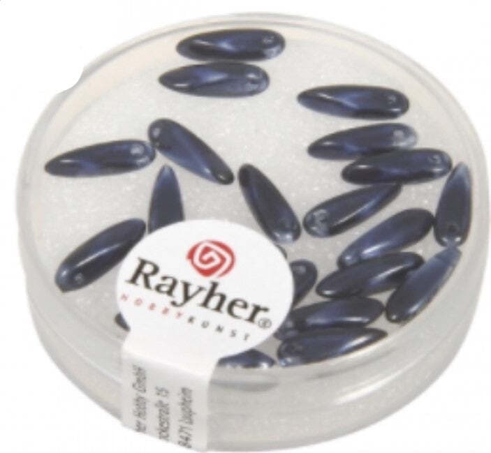 RAYHER---22-PEZZI---PERLE-IN-VETRO-CHICCO-DI-RISO-3X11MM---COLORE-BLU-NOTTE