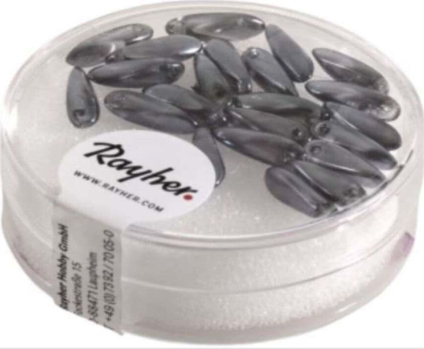 RAYHER---22-PEZZI---PERLE-IN-VETRO-CHICCO-DI-RISO-3X11MM---COLORE-GRIGIO-ANTRACITE