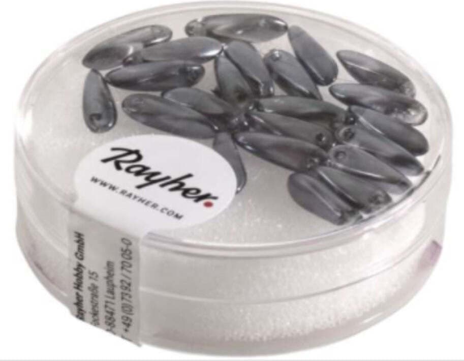 RAYHER---22-PEZZI---PERLE-IN-VETRO-CHICCO-DI-RISO-3X11MM---COLORE-GRIGIO-ANTRACITE