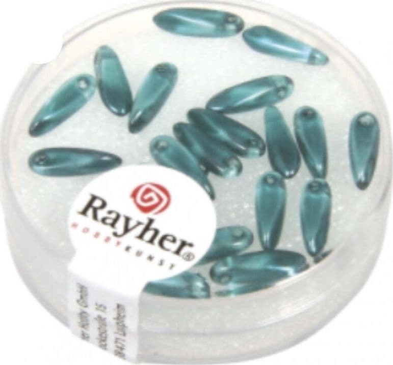 RAYHER---22-PEZZI---PERLE-IN-VETRO-CHICCO-DI-RISO-3X11MM---COLORE-TURCHESE