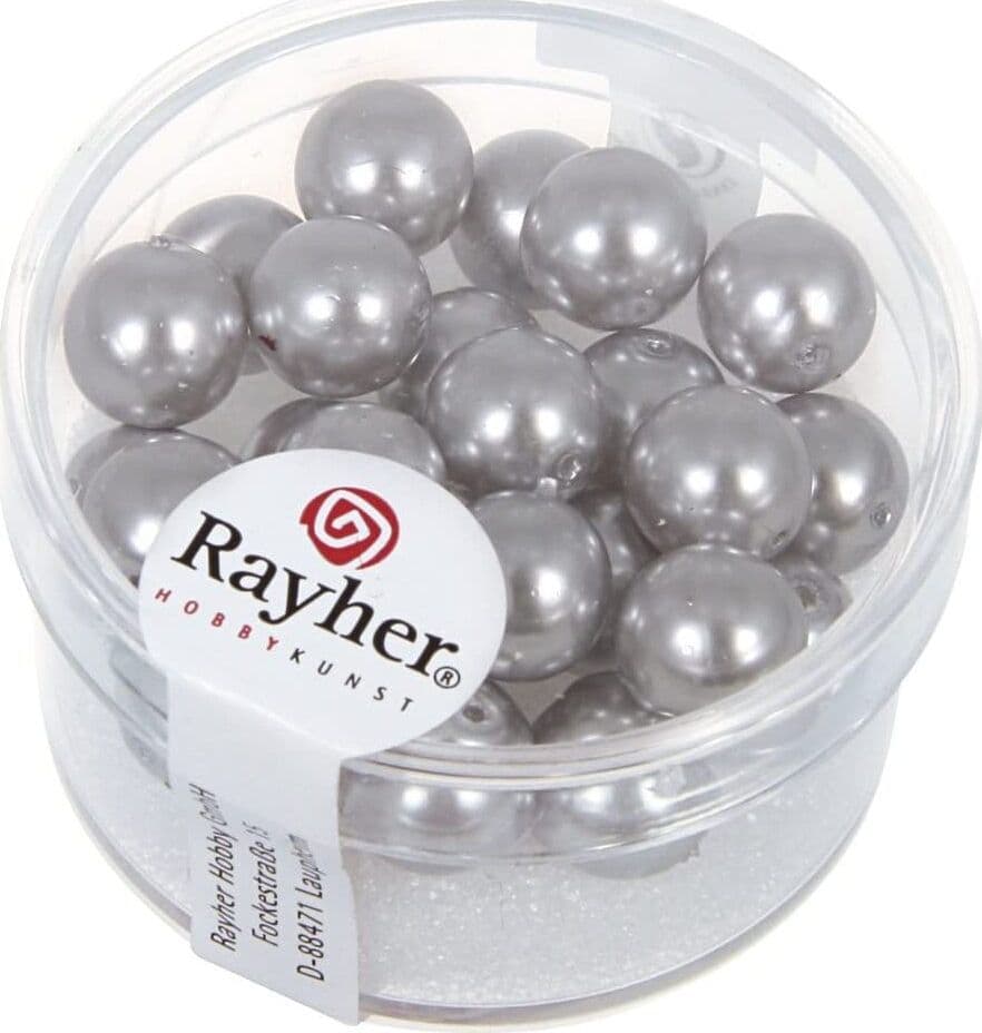RAYHER---25-PEZZI---PERLE-CERATE-IN-VETRO-RINASCIMENTO-8MM---COLORE-GRIGIO-ARGENTATO