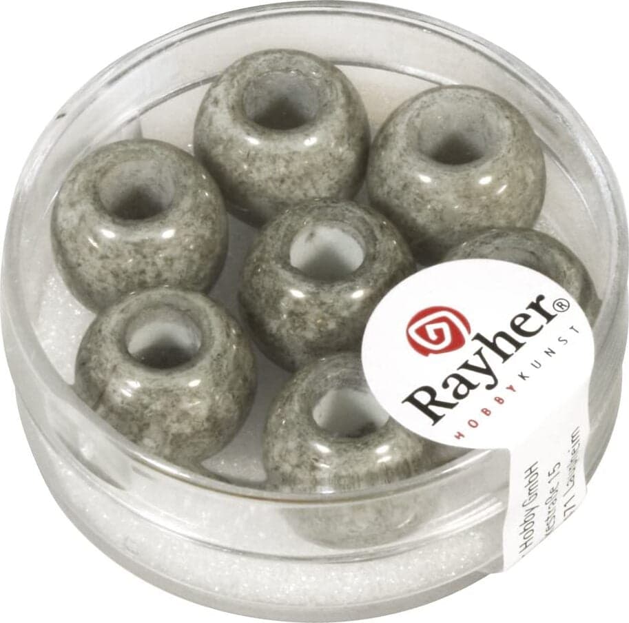 RAYHER---3-PEZZI---PERLINE-IN-VETRO-OPACO-CON-FORO-GRANDE-Ø12MM-L.5-MM---COLORE-ANTRACITE
