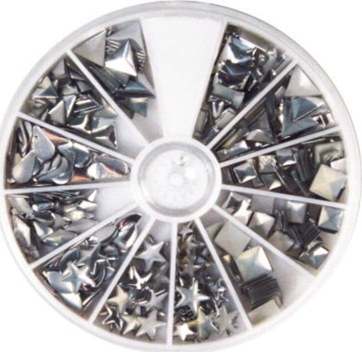 RAYHER---420-PEZZI---RIVETTI-HOTFIX-CON-MISTO-FORME-2,5-10MM---COLORE-ARGENTO