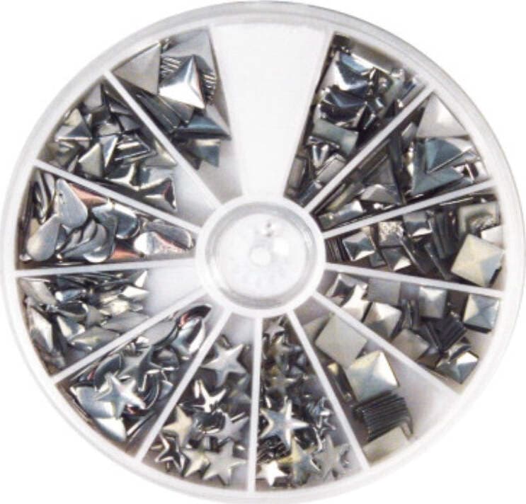 RAYHER---420-PEZZI---RIVETTI-HOTFIX-CON-MISTO-FORME-2,5-10MM---COLORE-ARGENTO