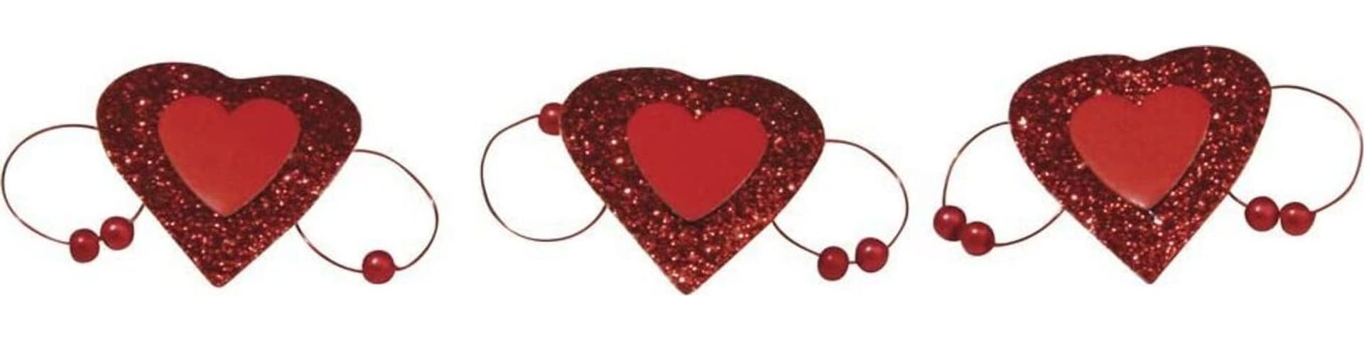 RAYHER - 6 PEZZI - CUORE GLITTERALO SU MORSETTO IN METALLO - COLORE ROSSO