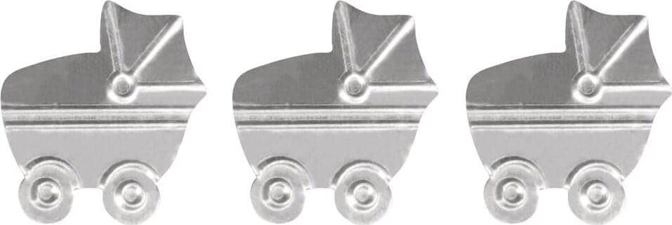 RAYHER---CARROZZINA-IN-METALLO-CON-BOLLINO-ADESIVO-2,3X2,7CM-12-PZ