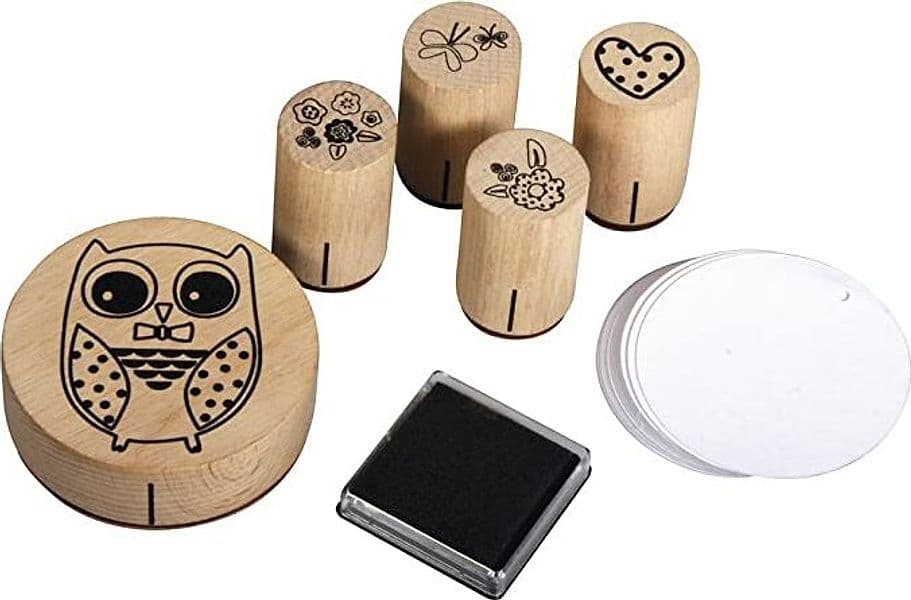 RAYHER---SET-5-TIMBRINI-LEGNO-CON-APPOSITO-INCHIOSTRO---FANTASIA-GUFI