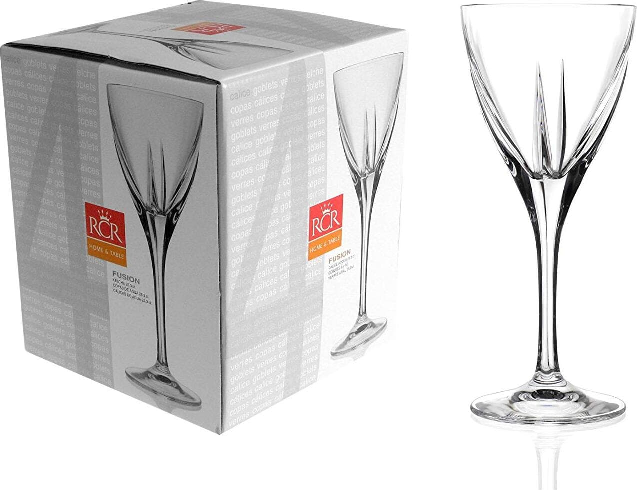 RCR-Fusion-Calici-Acqua,-Vetro,-Trasparente,-Confezione-da-4-Pezzi,-25-cl