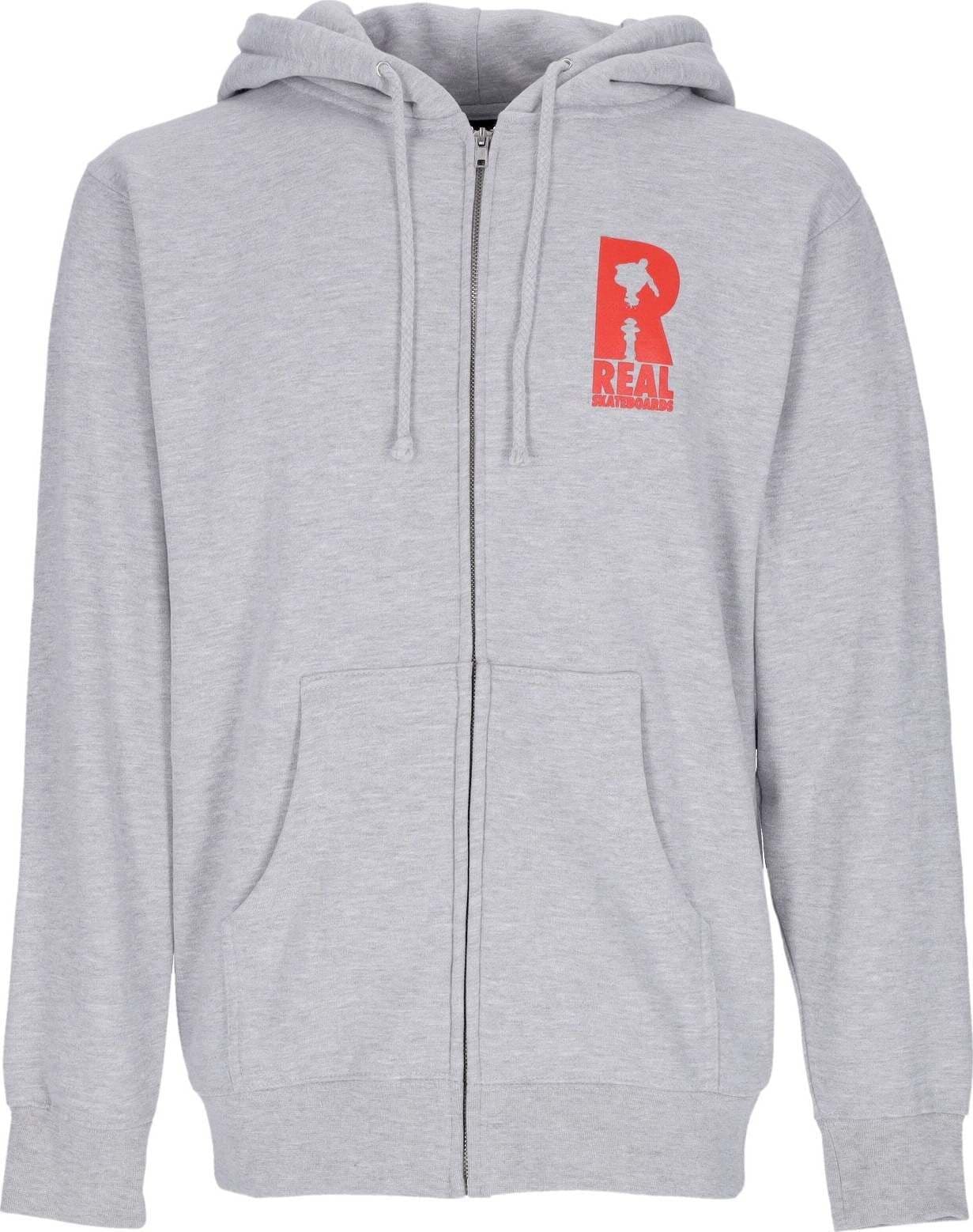 REAL-SKATEBOARDS-Felpa-Cappuccio-Zip-Uomo-Hydrant-Zip-Hoodie-Grey/red-da-uomo