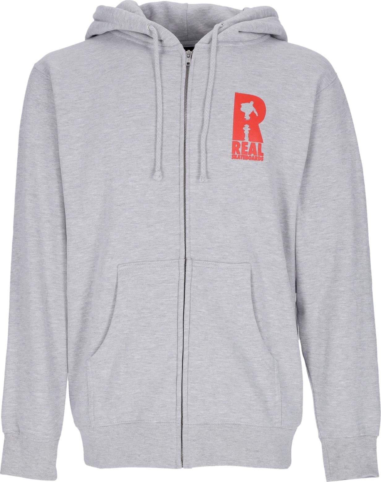 REAL-SKATEBOARDS-Felpa-Cappuccio-Zip-Uomo-Hydrant-Zip-Hoodie-Grey/red-da-uomo