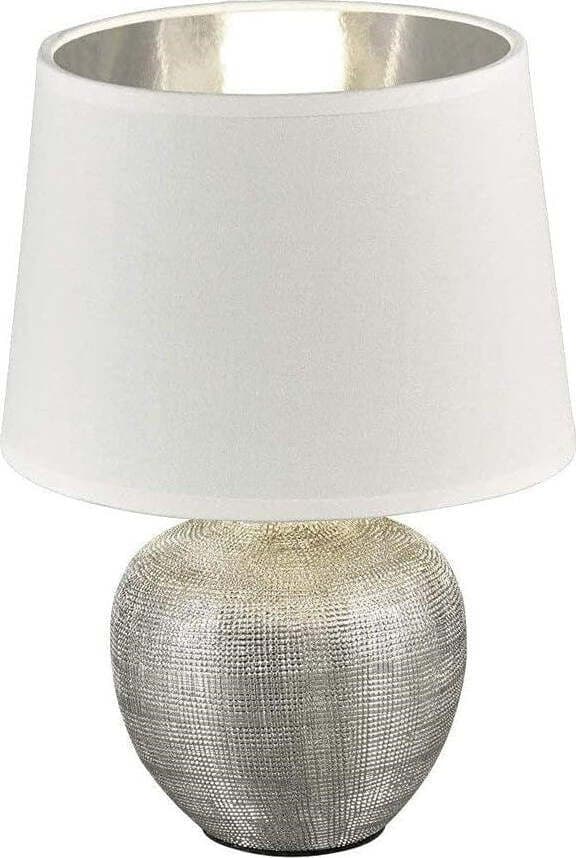 REALITY-LEUCHTEN---LAMPADA-DA-TAVOLO-LUXOR-BASE-CERAMICA-ARGENTO-E-PARALUME-BIANCO
