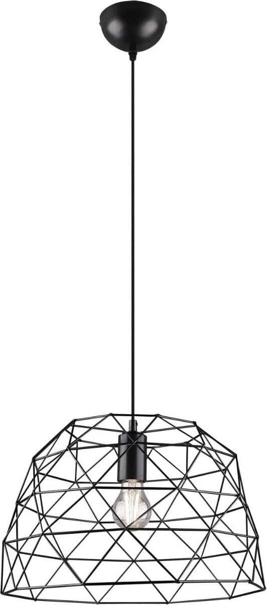 REALITY-LEUCHTEN---LAMPADARIO-A-SOSPENSIONE-HAVAL-A-GABBIA-IN-METALLO-NERO-E-TESSUTO-DIAMETRO-38CM