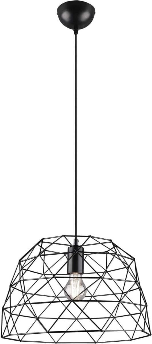 REALITY-LEUCHTEN---LAMPADARIO-A-SOSPENSIONE-HAVAL-A-GABBIA-IN-METALLO-NERO-E-TESSUTO-DIAMETRO-38CM