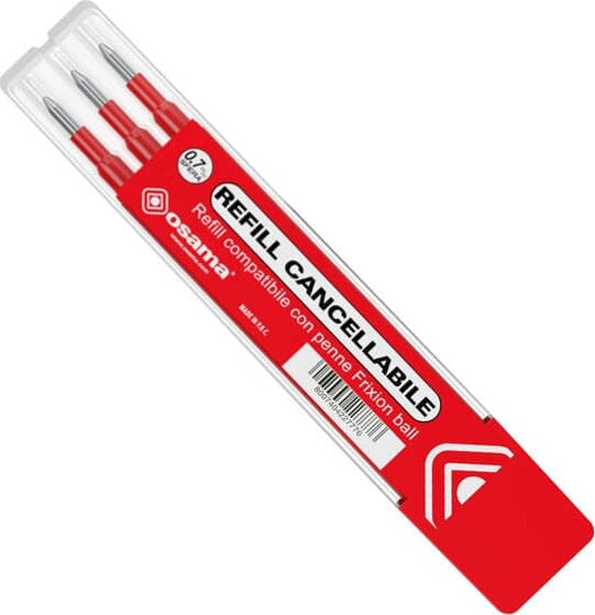 Refill per penne gel cancellabili - punta 0 7 mm - rosso - Osama - conf. 3 pezzi Cancelleria e prodotti per ufficio/Penne matite scrittura e correzione/Penne e ricariche/Ricariche penne Eurocartuccia - Pavullo, Commerciovirtuoso.it