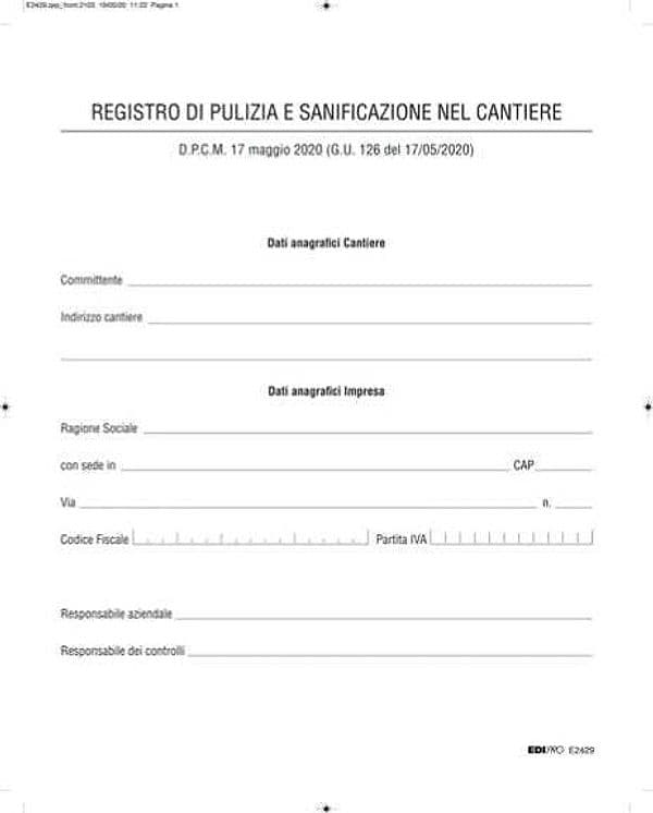Registro di pulizia e sanificazione nel cantiere - Edipro Cancelleria e prodotti per ufficio/Archivio ufficio e accessori per scrivania/Modulistica e conservazione registri/Libri e registri contabili Eurocartuccia - Pavullo, Commerciovirtuoso.it
