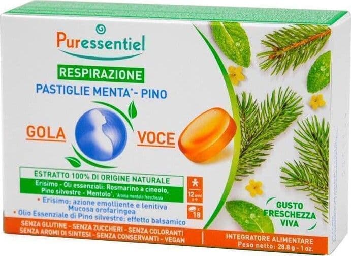 RESPIRAZIONE-PASTIGLIE-GOLA-VOCE-MENTA/PINO-18-pastiglie-Puressentiel