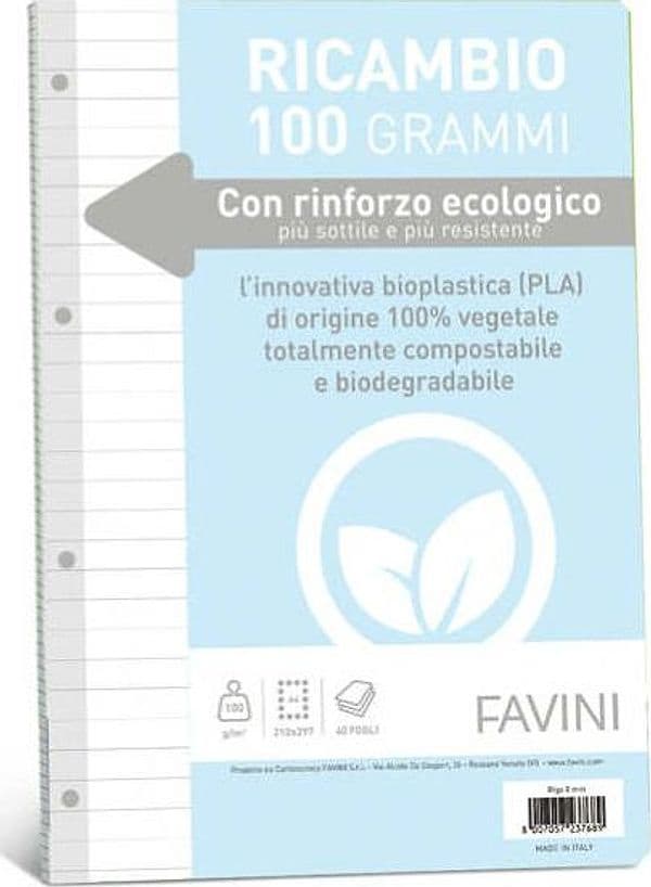 Ricambi c-rinforzo ecologico - A4 - 100 gr - 40 fg - 1 rigo - Favini Cancelleria e prodotti per ufficio/Scuola e materiale didattico/Materiale scolastico/Diari quaderni e block notes Eurocartuccia - Pavullo, Commerciovirtuoso.it