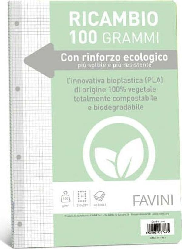 Ricambi c-rinforzo ecologico - A4 - 100 gr - 40 fg - 4 mm - Favini Cancelleria e prodotti per ufficio/Scuola e materiale didattico/Materiale scolastico/Diari quaderni e block notes Eurocartuccia - Pavullo, Commerciovirtuoso.it