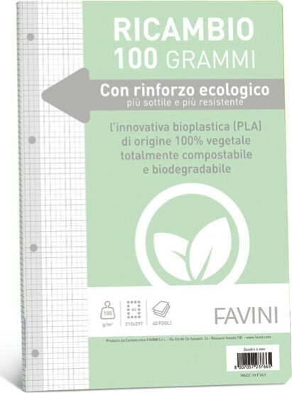 Ricambi c-rinforzo ecologico - A4 - 100 gr - 40 fg - 4 mm - Favini Cancelleria e prodotti per ufficio/Scuola e materiale didattico/Materiale scolastico/Diari quaderni e block notes Eurocartuccia - Pavullo, Commerciovirtuoso.it