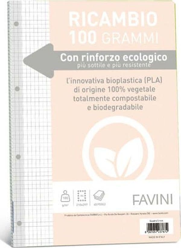Ricambi c-rinforzo ecologico - A4 - 100 gr - 40 fg - 5 mm - Favini Cancelleria e prodotti per ufficio/Scuola e materiale didattico/Materiale scolastico/Diari quaderni e block notes Eurocartuccia - Pavullo, Commerciovirtuoso.it