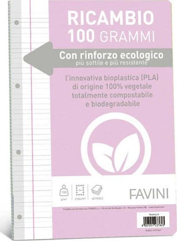 Ricambi c-rinforzo ecologico - A4 - 100 gr - 40 fg - rigo di 1a - Favini Cancelleria e prodotti per ufficio/Scuola e materiale didattico/Materiale scolastico/Diari quaderni e block notes Eurocartuccia - Pavullo, Commerciovirtuoso.it