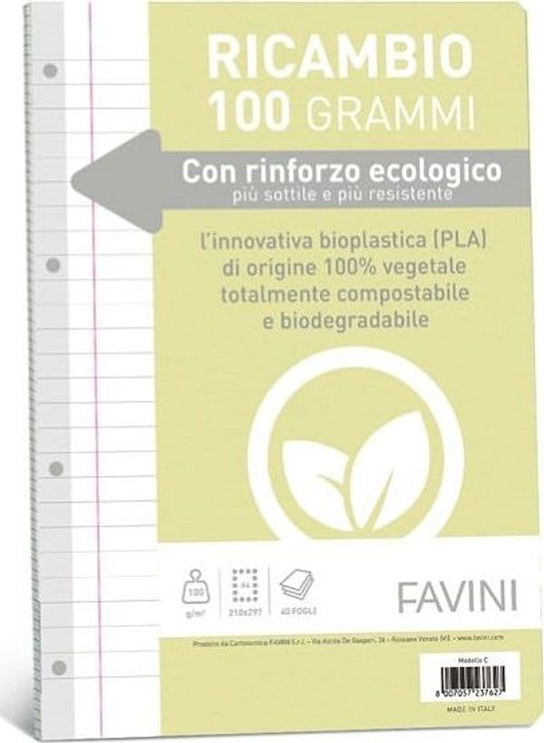 Ricambi c-rinforzo ecologico - A4 - 100gr - 40 fg - 1 rigo c-margine - Favini Cancelleria e prodotti per ufficio/Scuola e materiale didattico/Materiale scolastico/Diari quaderni e block notes Eurocartuccia - Pavullo, Commerciovirtuoso.it