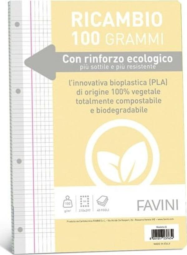 Ricambi c-rinforzo ecologico - A4 - 100gr - 40 fg - 5mm c-margine - Favini Cancelleria e prodotti per ufficio/Scuola e materiale didattico/Materiale scolastico/Diari quaderni e block notes Eurocartuccia - Pavullo, Commerciovirtuoso.it