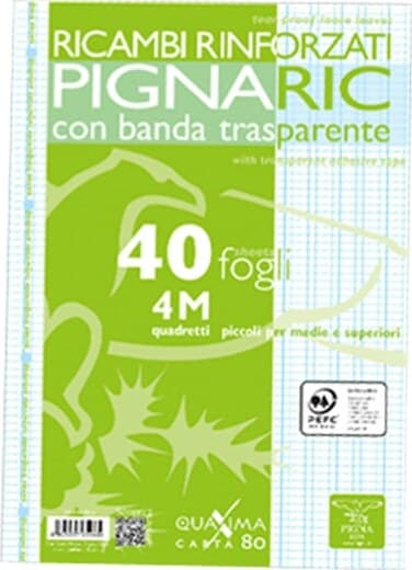 Ricambi forati rinforzati Pignaric - A4 - quadretto 4mm - 40 fogli - 80gr - Pigna Cancelleria e prodotti per ufficio/Scuola e materiale didattico/Materiale scolastico/Diari quaderni e block notes Eurocartuccia - Pavullo, Commerciovirtuoso.it