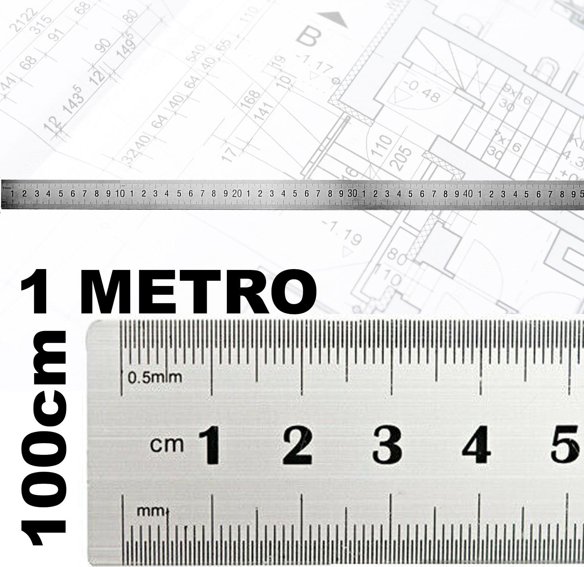RIGHELLO METRO 1MM A 100CM METALLO ACCIAIO RIGA MULTIFUNZIONE SEGNATURA CM INCH