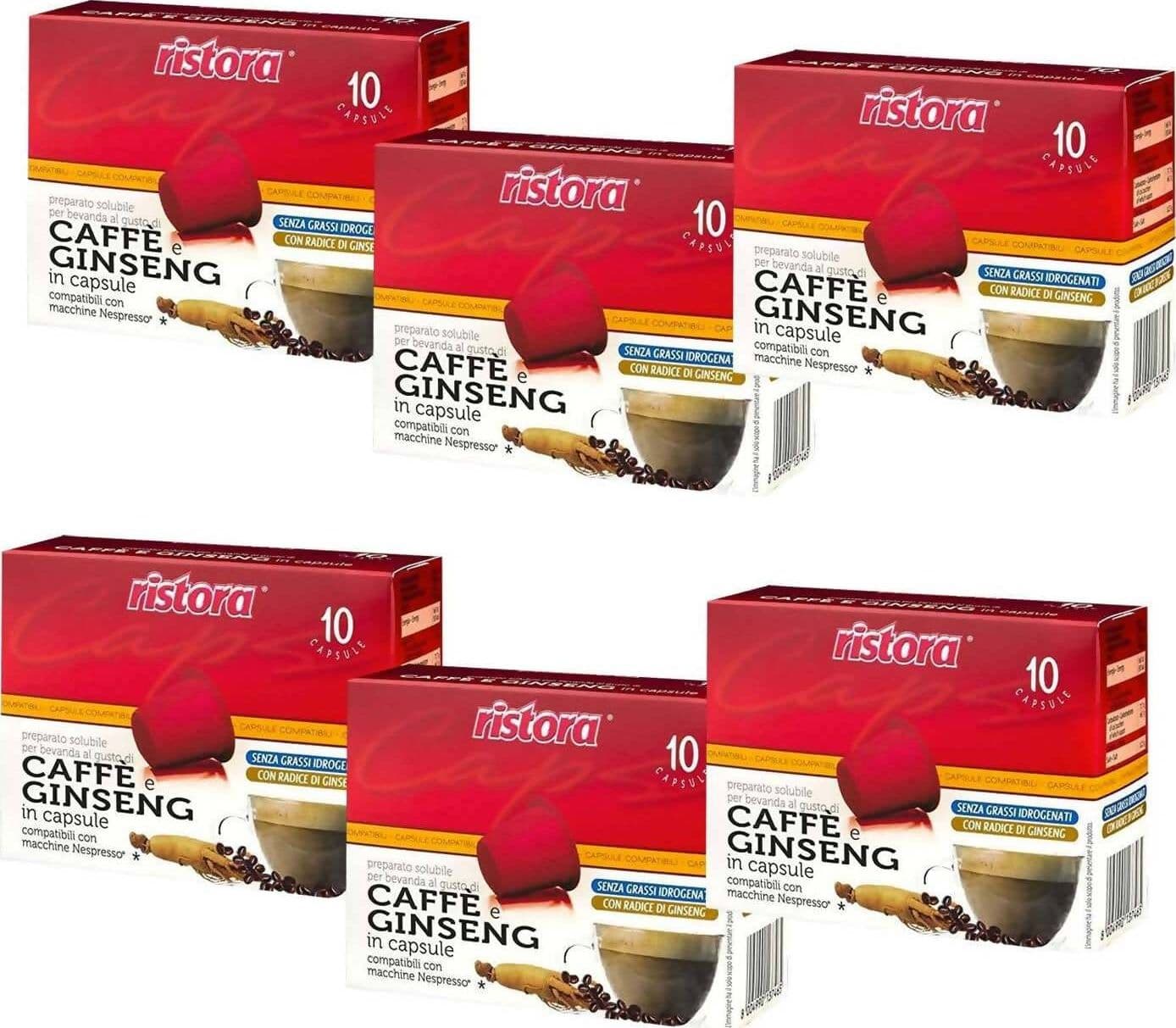 Ristora Caffè E Ginseng 60x Capsule Caffè Ginseng Compatibili Nespresso 6 Confezioni Da 10 Pz. Alimentari e cura della casa/Caffè tè e bevande/Caffè/Cialde e capsule di caffè Franco Pausa Caffè - Albano Laziale, Commerciovirtuoso.it