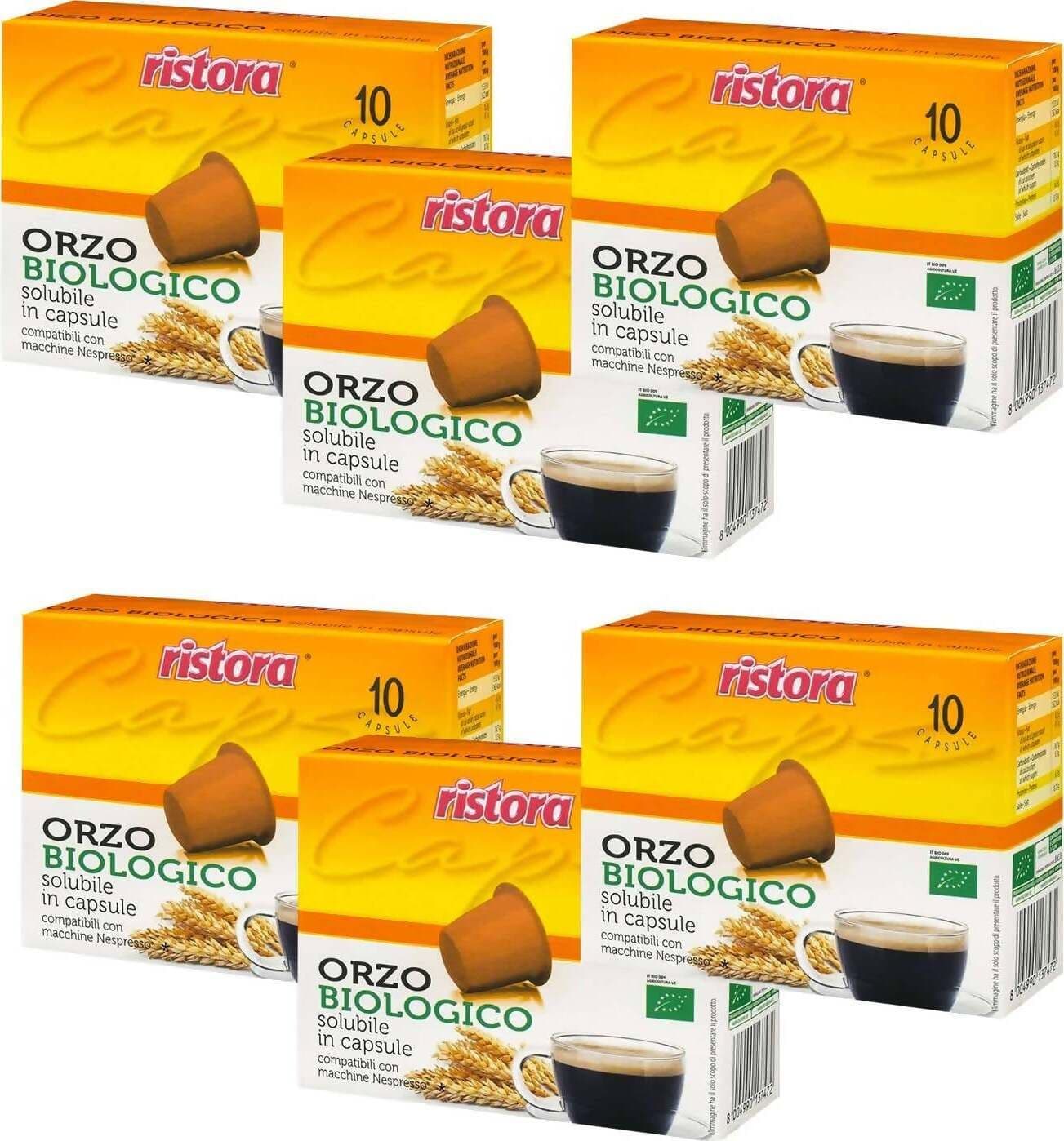 Ristora Orzo Biologico 60x Capsule Compatibili Nespresso Orzo Biologico Solubile In Capsule 6 Confezioni Da 10 Pz Alimentari e cura della casa/Caffè tè e bevande/Caffè/Cialde e capsule di caffè Franco Pausa Caffè - Albano Laziale, Commerciovirtuoso.it