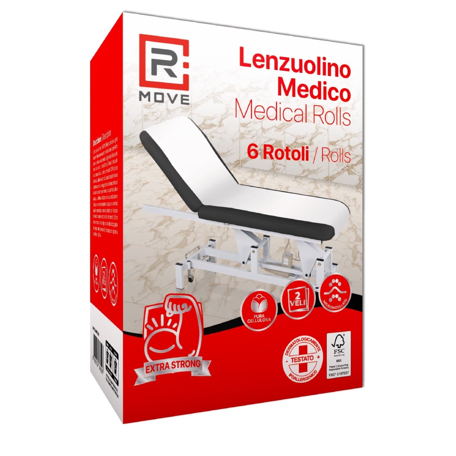 RMove 1 Conf. da 6pz 60 cm x 60 m Lenzuolino Medico 2 Veli Pura Cellulosa