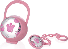 ROBERTO GIANNOTTI - SET PINZA E PORTA CIUCCIO BIMBA ROSA CON PLACCA IN ARGENTO
