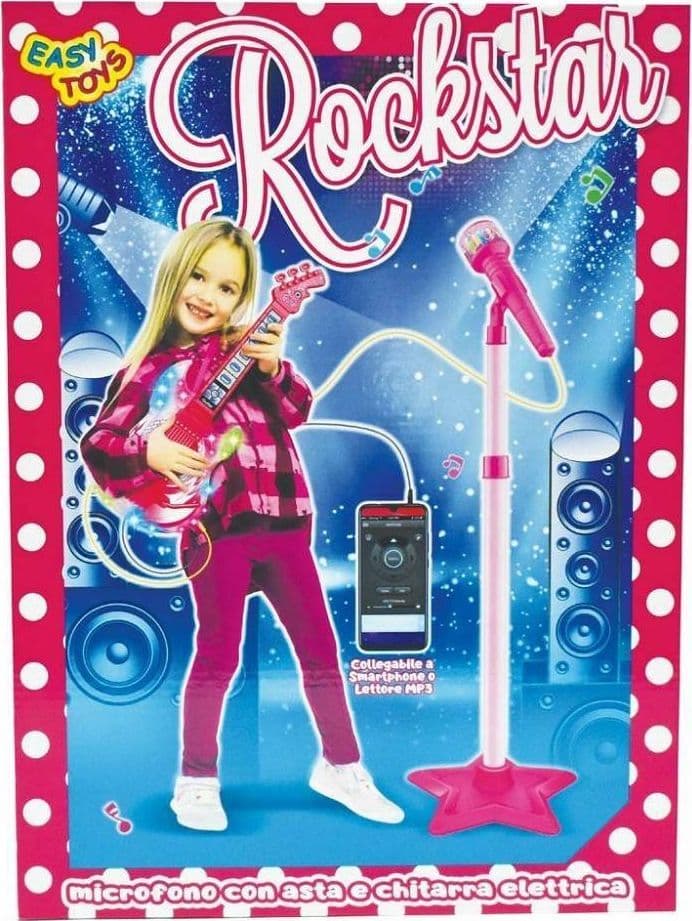 ROCKSTAR CHITARRA ELETTRICA CON MICROFONO E ASTA GIOCATTOLO GIOCO BAMBINI