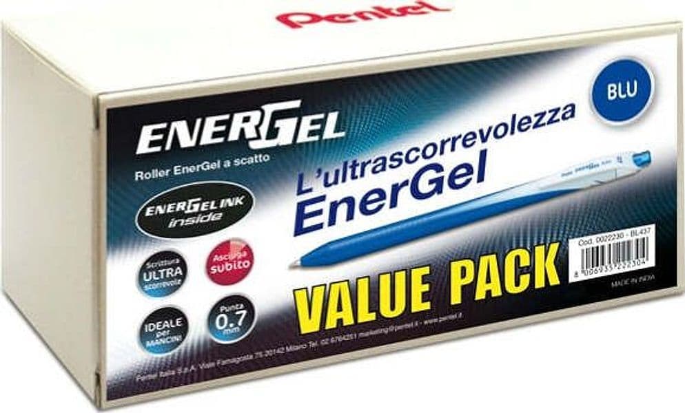 Roller a scatto Energel Slim - punta 0 7 mm - blu - value pack 20+4 pezzi Cancelleria e prodotti per ufficio/Penne matite scrittura e correzione/Penne e ricariche/Penne roller a inchiostro gel Eurocartuccia - Pavullo, Commerciovirtuoso.it