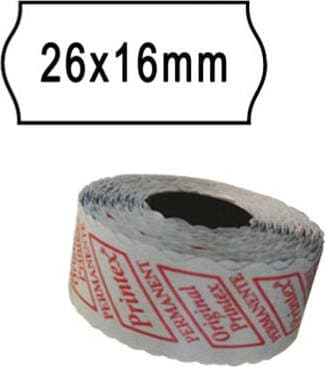 Rotolo da 1000 etichette a onda per Printex Smart 16-2616 e Z Maxi 6-2616 - 26x16 mm - adesivo permanente - bianco - Printex - pack 10 rotoli Cancelleria e prodotti per ufficio/Archivio ufficio e accessori per scrivania/Etichette divisori per schedario e timbri/Etichette ed etichette adesive/Etichette per prezzatrici Eurocartuccia - Pavullo, Commerciovirtuoso.it